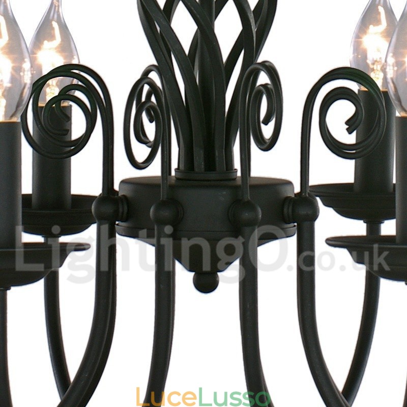 Lampadario in stile candela nero retrò contemporaneo a 8 luci