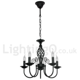 Lampadario a 5 luci in stile candela nero retrò contemporaneo