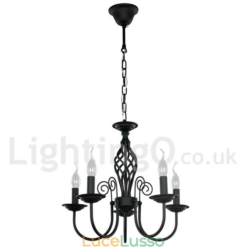 Lampadario a 5 luci in stile candela nero retrò contemporaneo