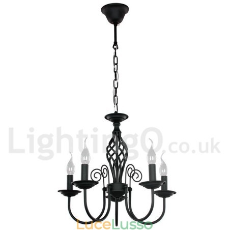 Lampadario a 5 luci in stile candela nero retrò contemporaneo Lampadario a 5 luci in stile candela nero retrò contemporaneo