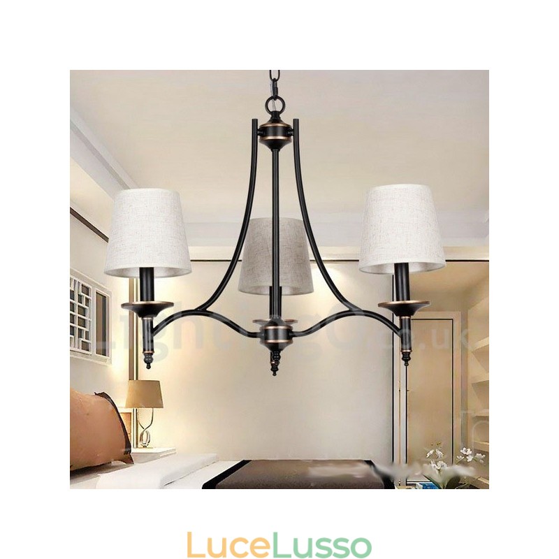 Lampadario in stile candela contemporaneo nero retrò rustico a 3 luci