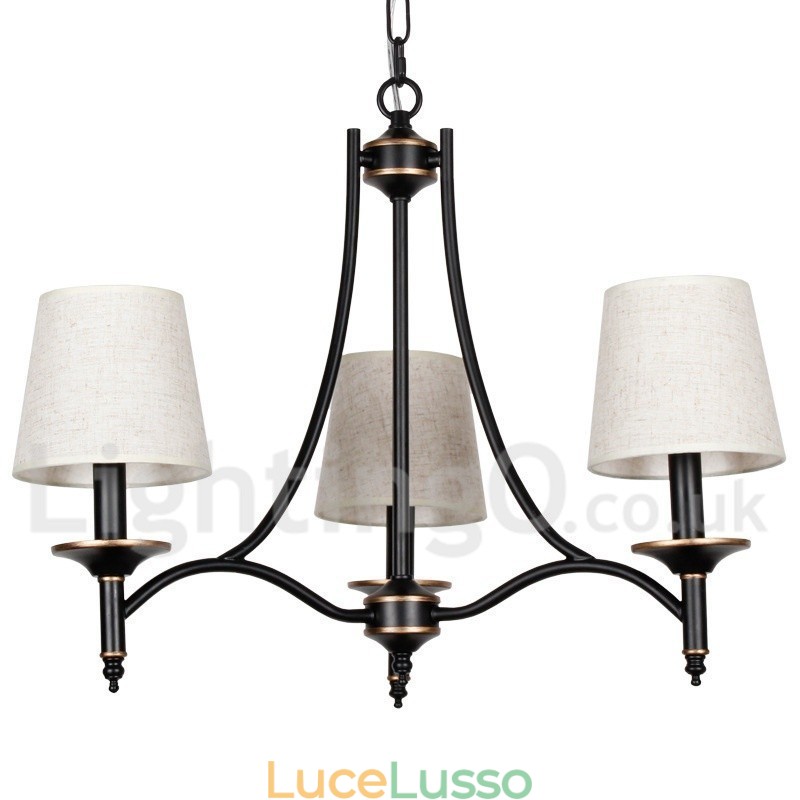 Lampadario in stile candela contemporaneo nero retrò rustico a 3 luci