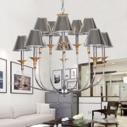 Lampadario a candela in stile cromato moderno e contemporaneo a 10 luci