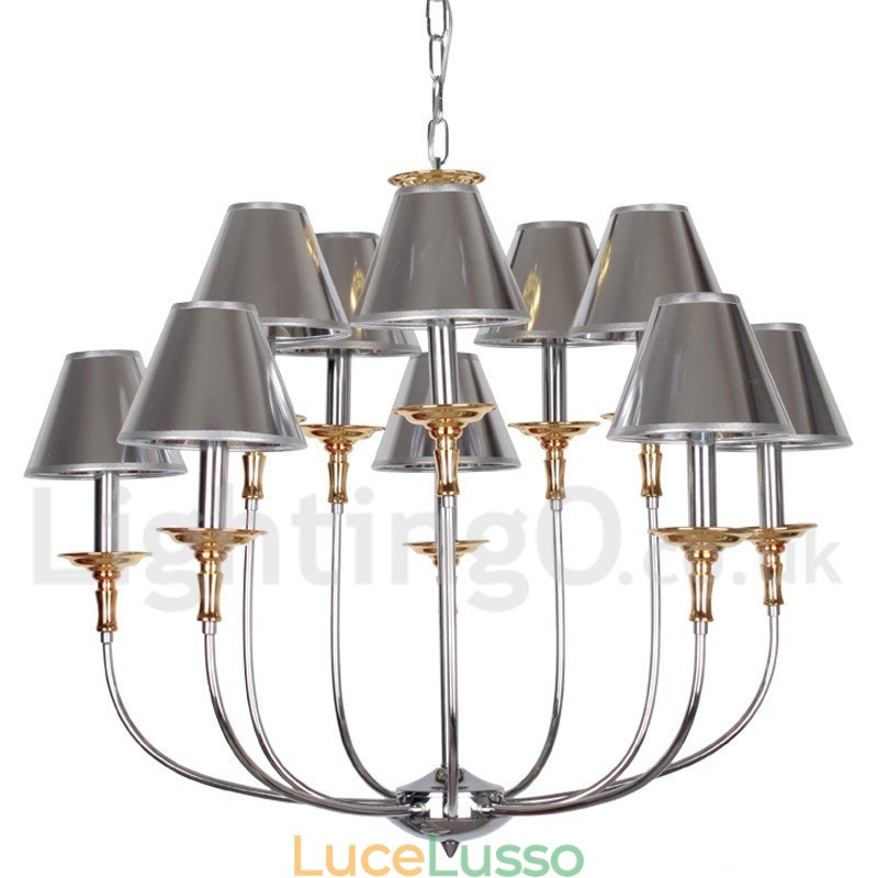 Lampadario a candela in stile cromato moderno e contemporaneo a 10 luci