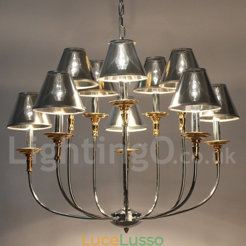 Lampadario a candela in stile cromato moderno e contemporaneo a 10 luci