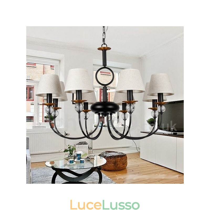 Lampadario a 8 luci rustico retrò nero in stile mediterraneo contemporaneo in stile candela