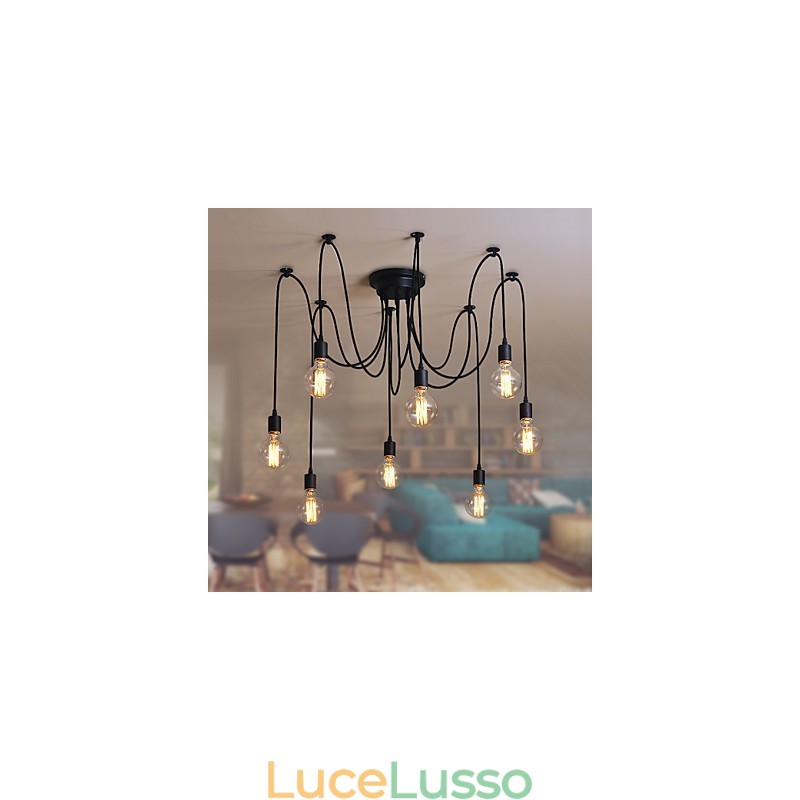 Lampadario a sospensione a 8 luci, tradizionale, classico, retrò, in metallo