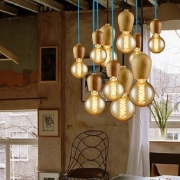 Lampadario Mini Stile Moderno Contemporaneo Legno Bambù