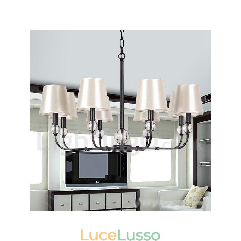 Lampadario in stile candela contemporaneo rustico retrò nero a 8 luci