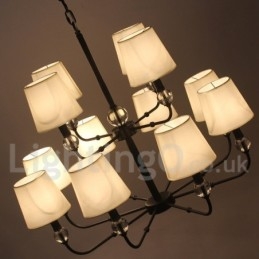 Lampadario a candela in stile contemporaneo nero grande a 2 livelli e 12 luci retrò