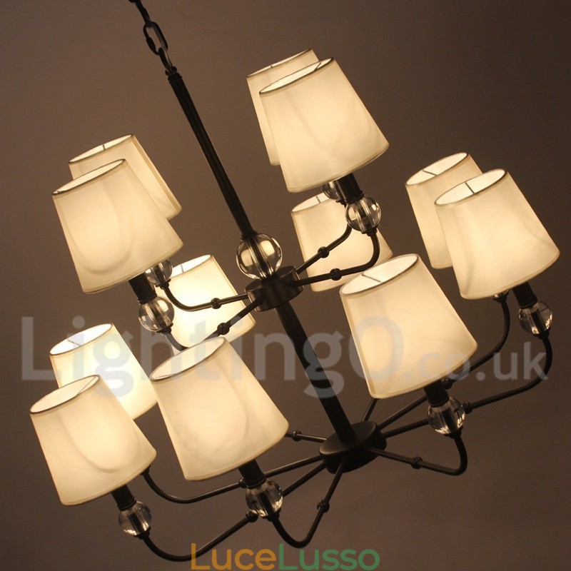 Lampadario a candela in stile contemporaneo nero grande a 2 livelli e 12 luci retrò