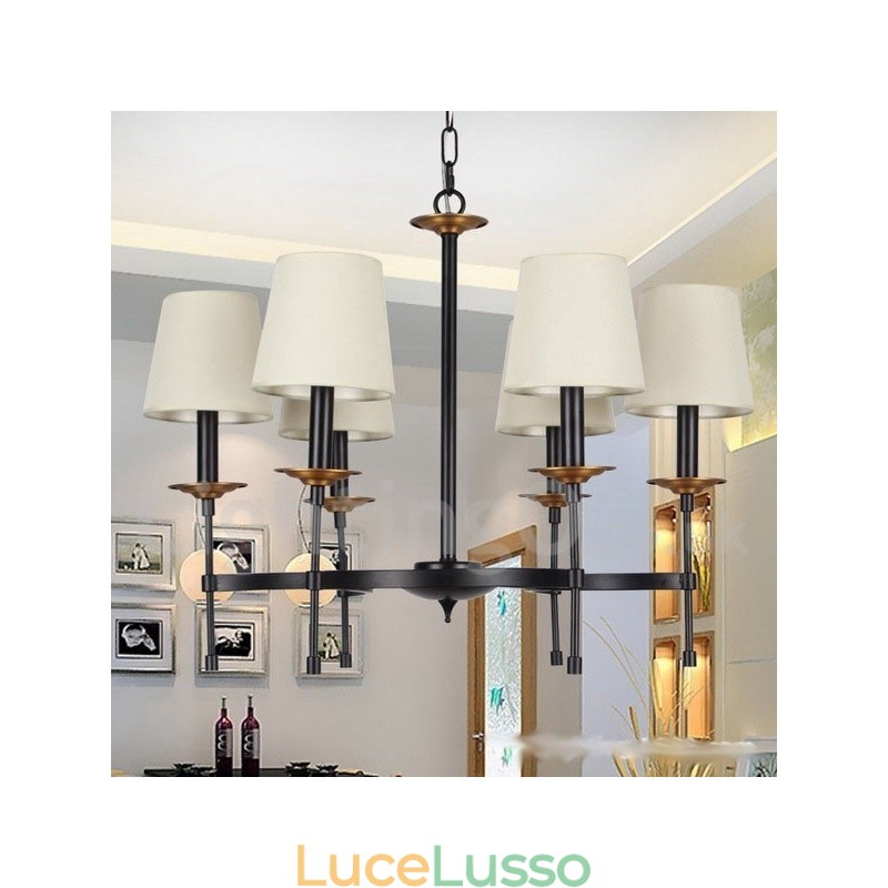 Lampadario a 6 luci in stile retrò nero contemporaneo a candela