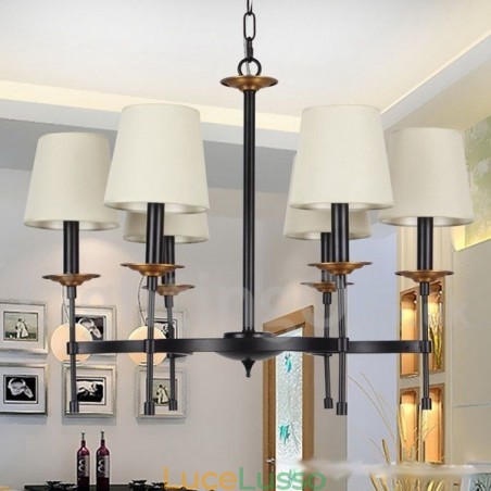 Lampadario a 6 luci in stile retrò nero contemporaneo a candela Lampadario a 6 luci in stile retrò nero contemporaneo a candela