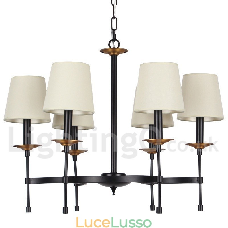 Lampadario a 6 luci in stile retrò nero contemporaneo a candela