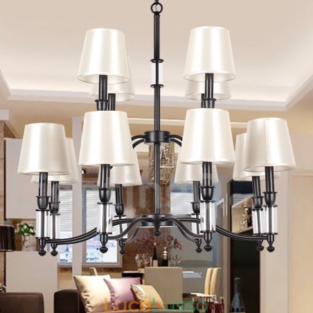 Lampadario grande in stile candela a 2 livelli, rustico retrò nero, 12 luci Lampadario grande in stile candela a 2 livelli, rustico retrò nero, 12 luci