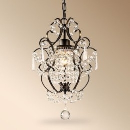 Lampadario in ferro dipinto con lampada moderna in cristallo trasparente