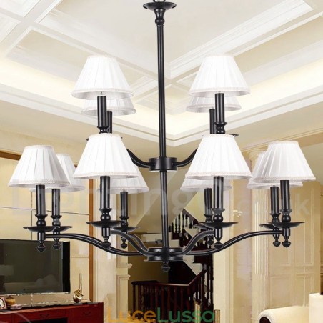 Lampadario grande retrò a 2 livelli con 12 luci, stile candela Lampadario grande retrò a 2 livelli con 12 luci, stile candela