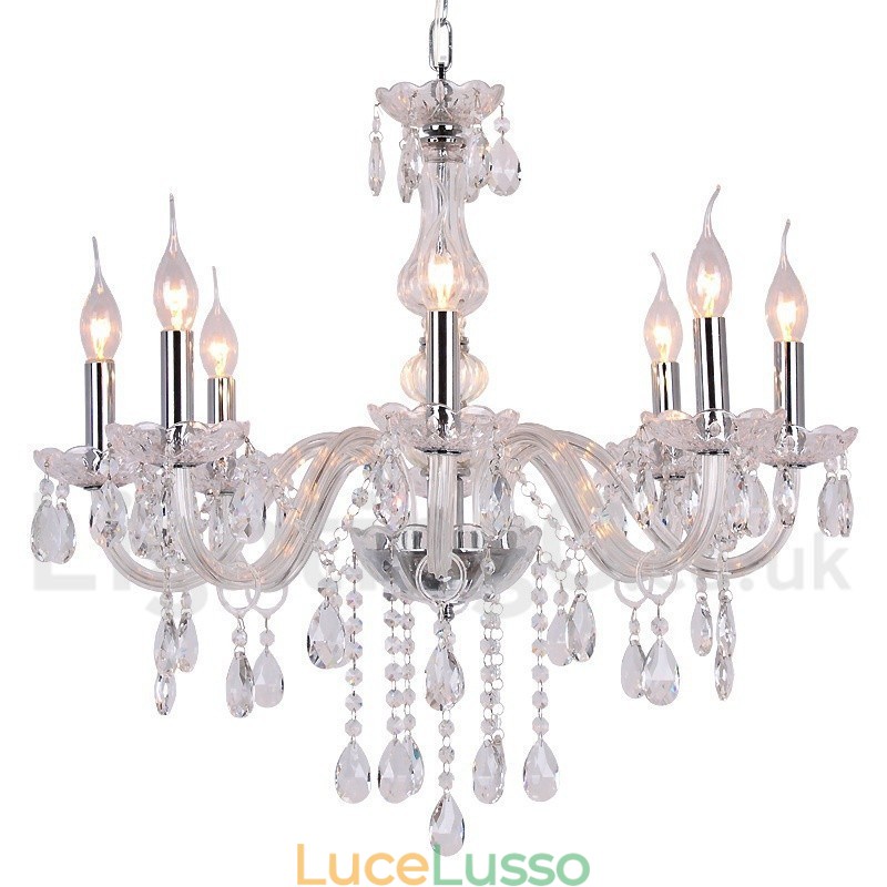 Lampadario a candela in cristallo K9 contemporaneo a 8 luci
