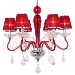 Lampadario a 6 luci in stile candela in cristallo K9 rosso contemporaneo