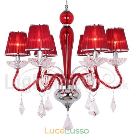 Lampadario a 6 luci in stile candela in cristallo K9 rosso contemporaneo Lampadario a 6 luci in stile candela in cristallo K9 rosso contemporaneo