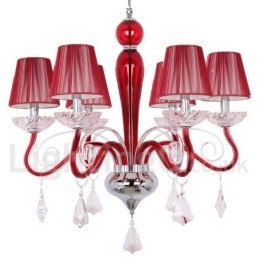 Lampadario a 6 luci in stile candela in cristallo K9 rosso contemporaneo
