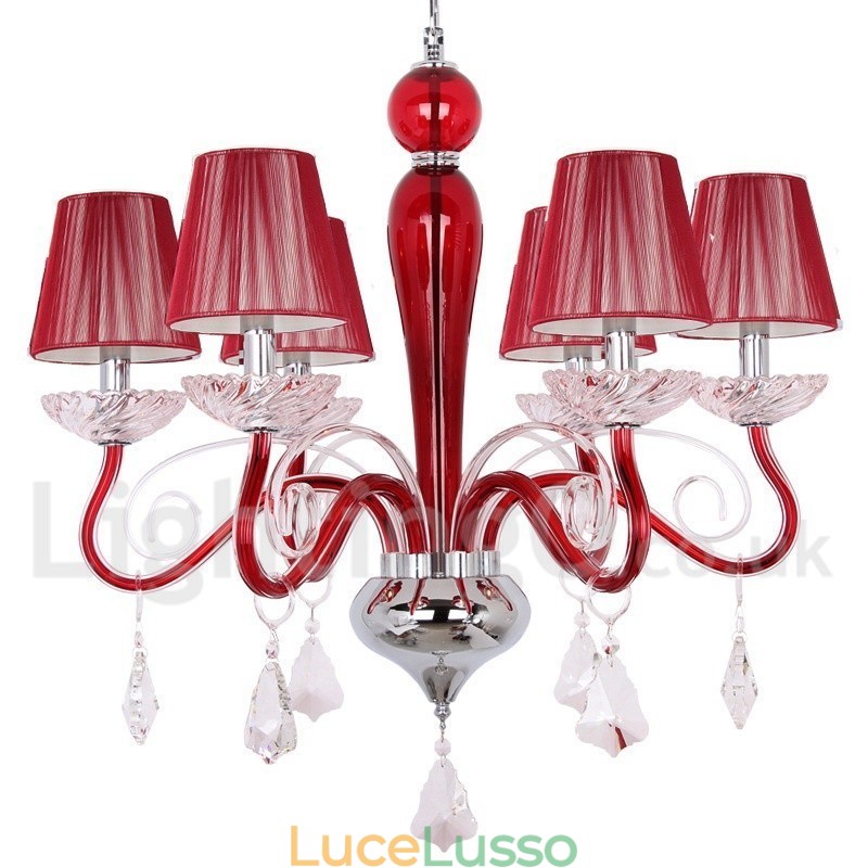 Lampadario a 6 luci in stile candela in cristallo K9 rosso contemporaneo