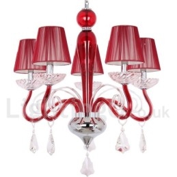 Lampadario a 5 luci in stile candela in cristallo K9 rosso contemporaneo