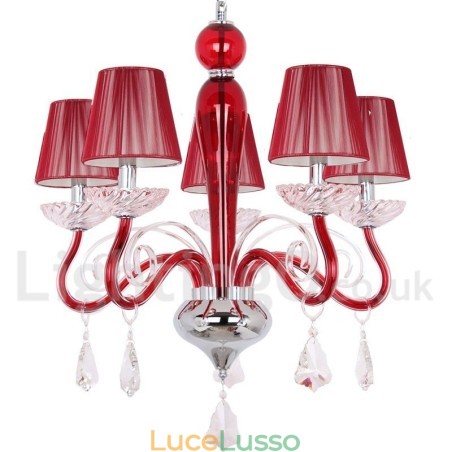 Lampadario a 5 luci in stile candela in cristallo K9 rosso contemporaneo