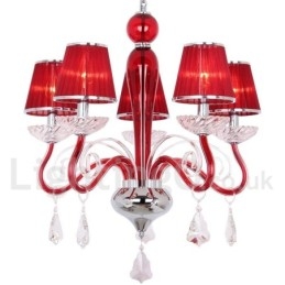 Lampadario a 5 luci in stile candela in cristallo K9 rosso contemporaneo