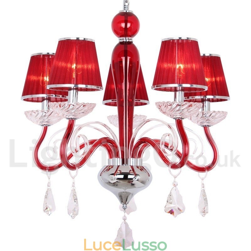 Lampadario a 5 luci in stile candela in cristallo K9 rosso contemporaneo