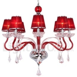 Lampadario in stile candela in cristallo K9 contemporaneo rosso a 8 luci