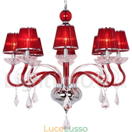 Lampadario in stile candela in cristallo K9 contemporaneo rosso a 8 luci Lampadario in stile candela in cristallo K9 contemporaneo rosso a 8 luci