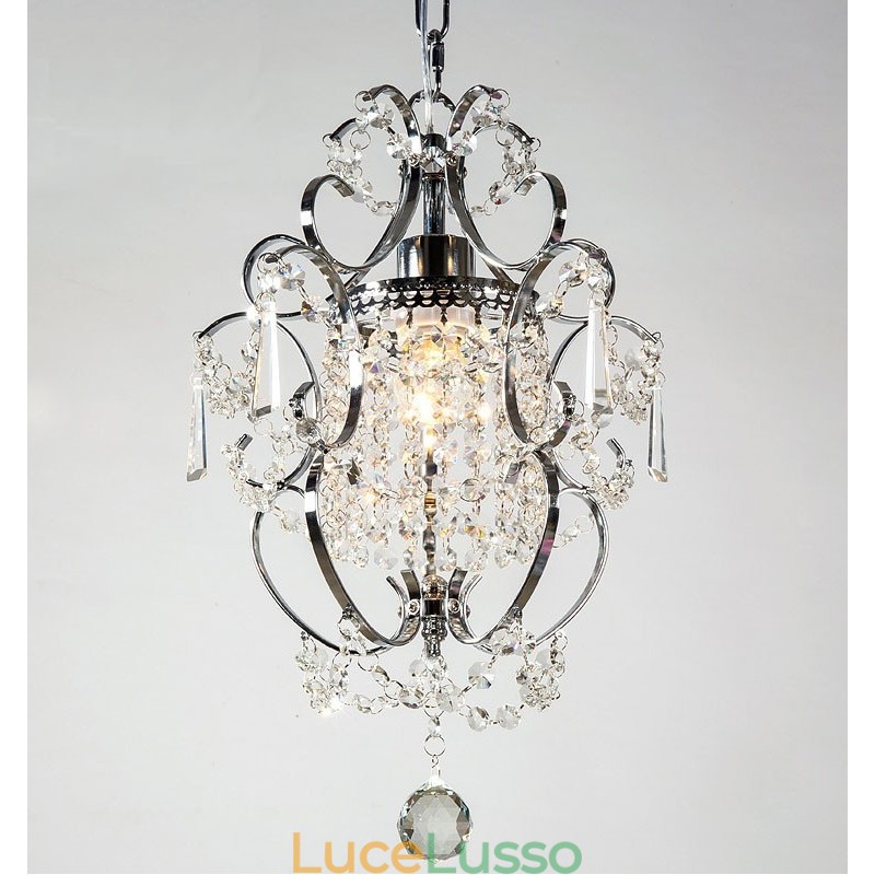 Lampadario in ferro dipinto con lampada moderna in cristallo trasparente