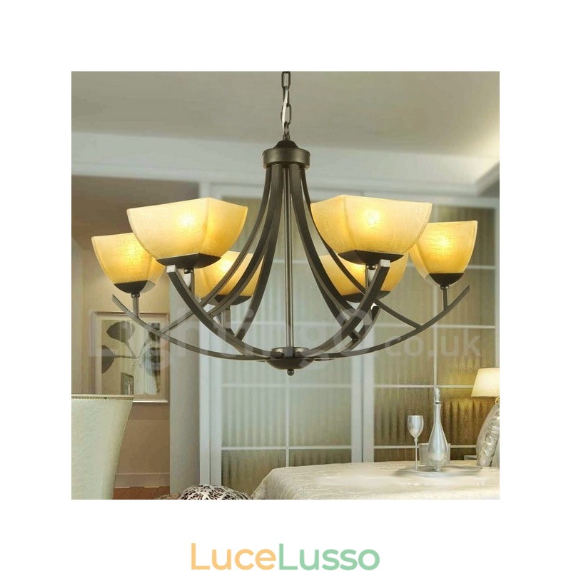 Lampadario a 6 luci in stile mediterraneo con candela nera
