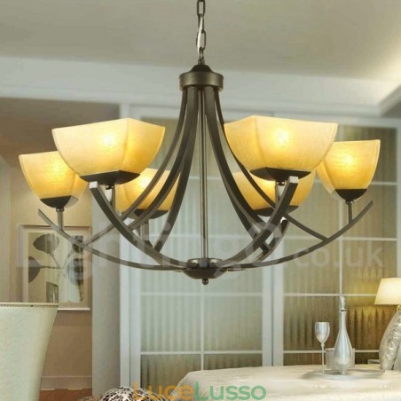 Lampadario a 6 luci in stile mediterraneo con candela nera Lampadario a 6 luci in stile mediterraneo con candela nera