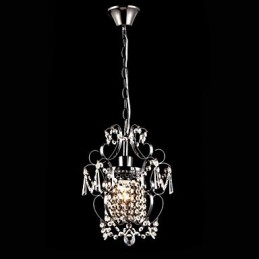 Lampadario in ferro dipinto con lampada moderna in cristallo trasparente