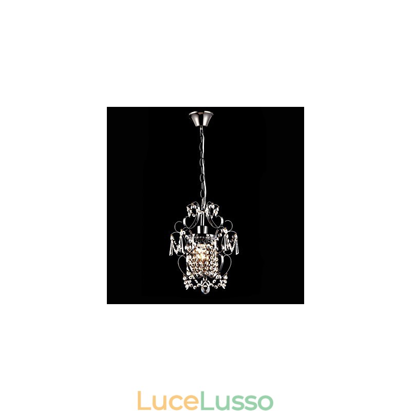 Lampadario in ferro dipinto con lampada moderna in cristallo trasparente