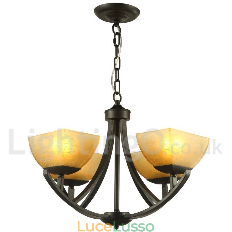 Lampadario a 4 luci in stile mediterraneo con candela nera