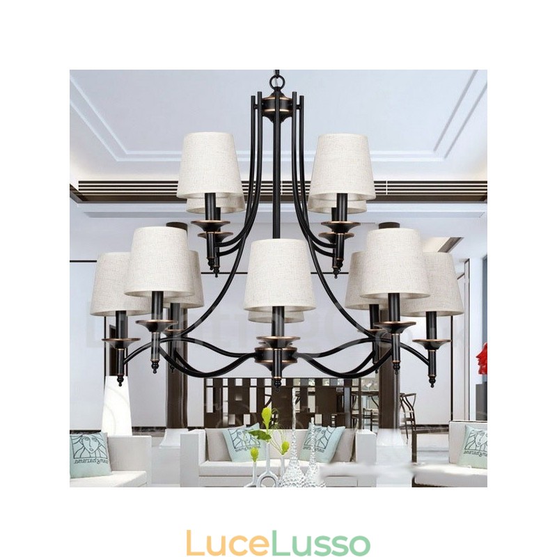 Lampadario in stile candela contemporaneo nero rustico retrò a 12 luci