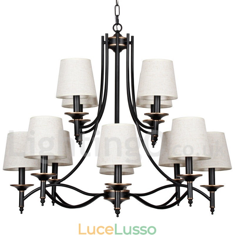 Lampadario in stile candela contemporaneo nero rustico retrò a 12 luci