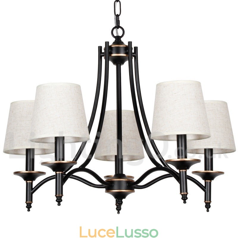 Lampadario in stile candela contemporaneo nero retrò rustico a 5 luci