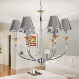 Lampadario a candela in stile moderno contemporaneo cromato a 6 luci