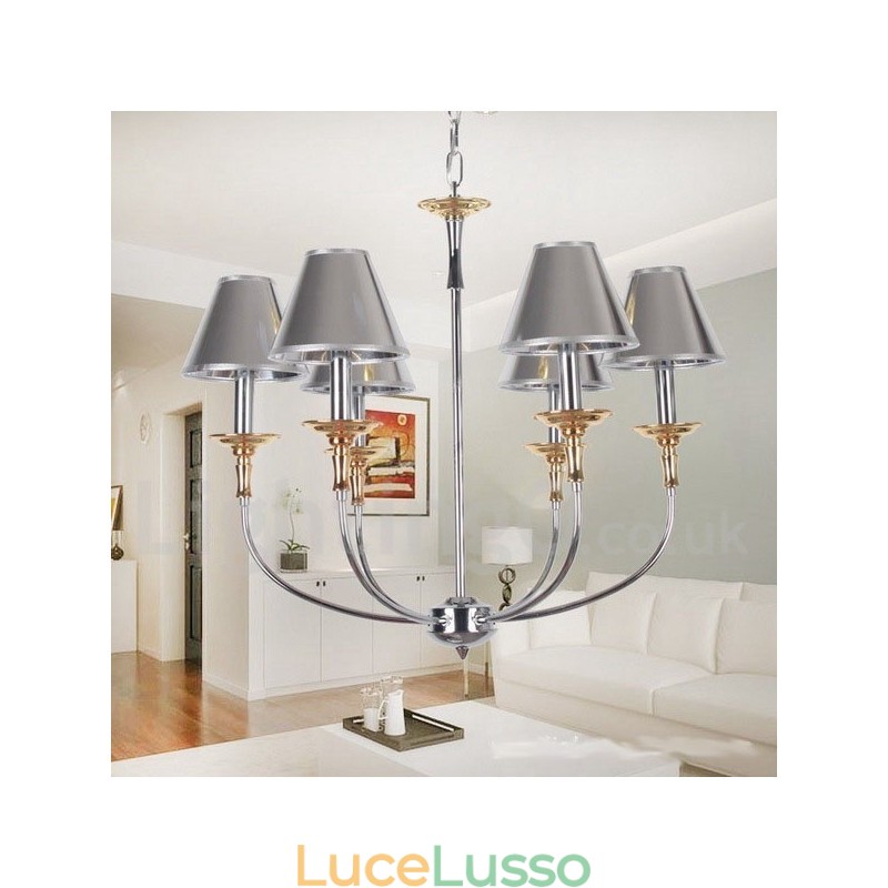 Lampadario a candela in stile moderno contemporaneo cromato a 6 luci