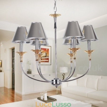 Lampadario a candela in stile moderno contemporaneo cromato a 6 luci Lampadario a candela in stile moderno contemporaneo cromato a 6 luci