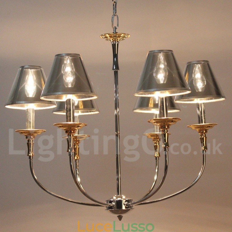 Lampadario a candela in stile moderno contemporaneo cromato a 6 luci