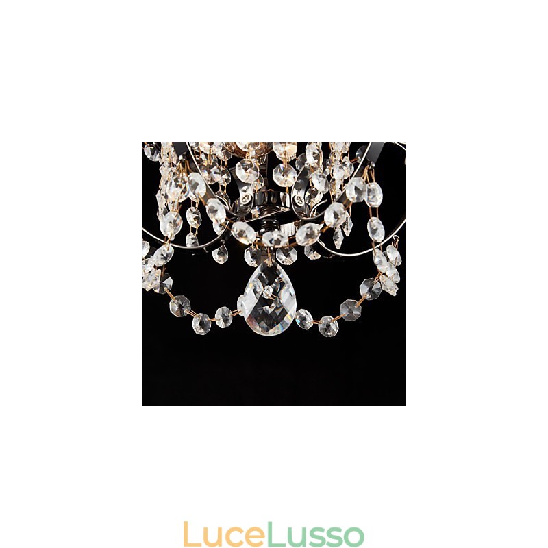 Lampadario in ferro dipinto con lampada moderna in cristallo trasparente