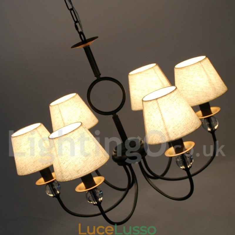 Lampadario a 6 luci rustico retrò nero in stile mediterraneo contemporaneo in stile candela