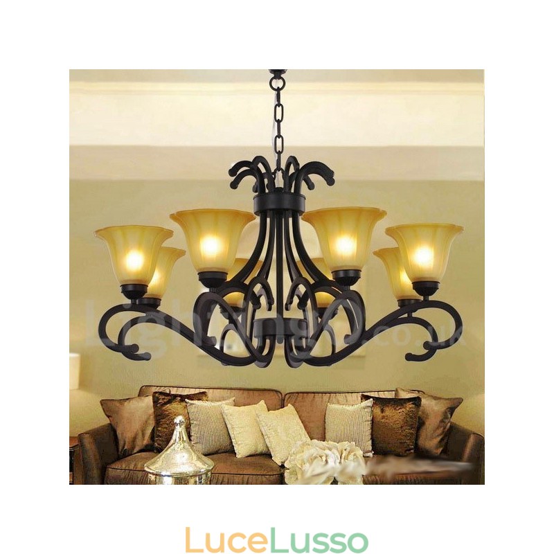 Lampadario a 8 luci in stile candela nero contemporaneo
