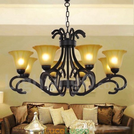 Lampadario a 8 luci in stile candela nero contemporaneo Lampadario a 8 luci in stile candela nero contemporaneo