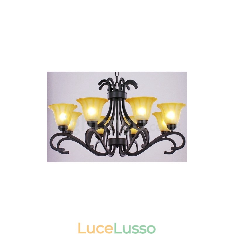 Lampadario a 8 luci in stile candela nero contemporaneo
